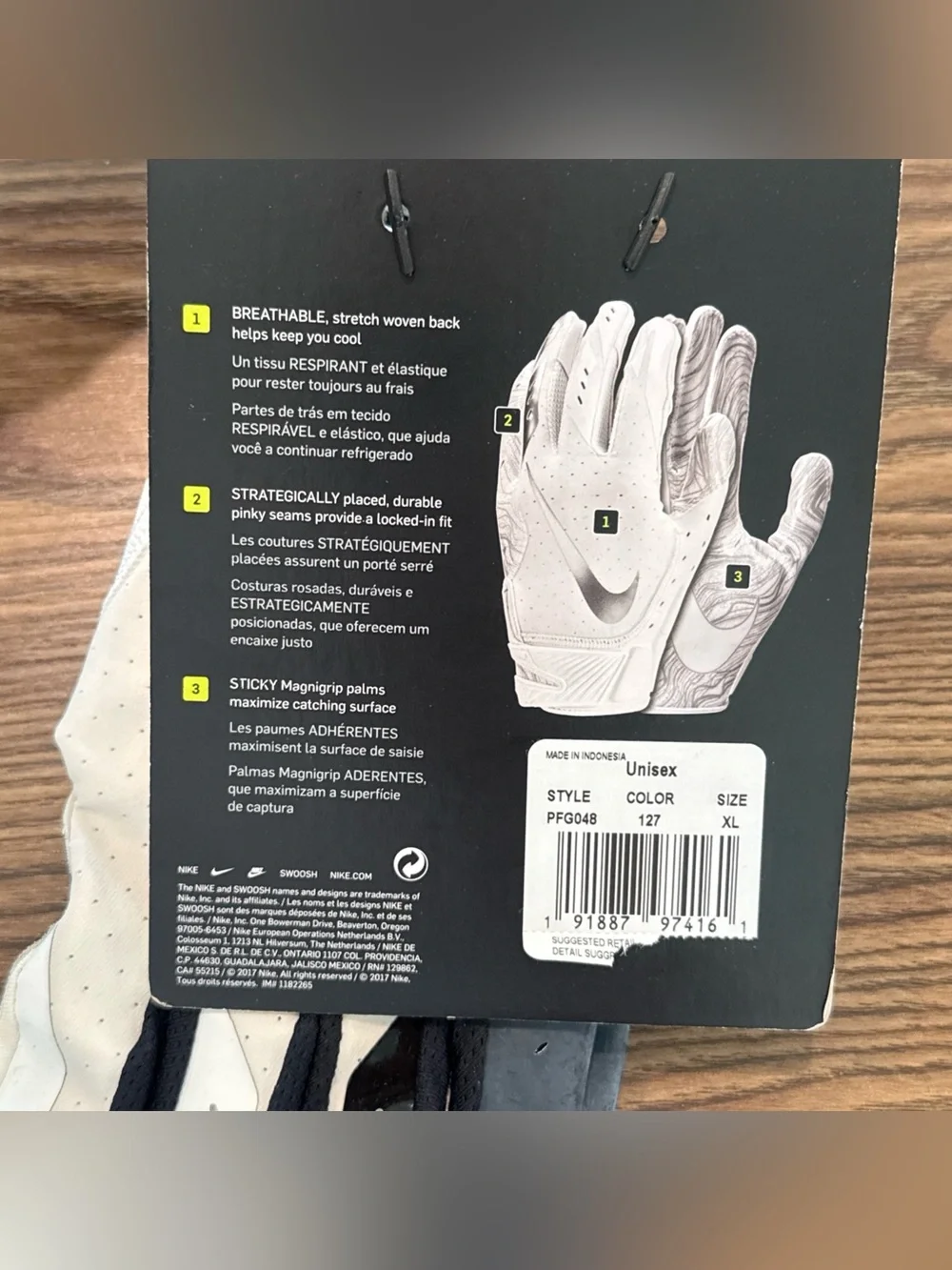 Size XL Nike Vapor Jet 5.0 FG Hydragrip Receiver Gloves White/Black PGF048